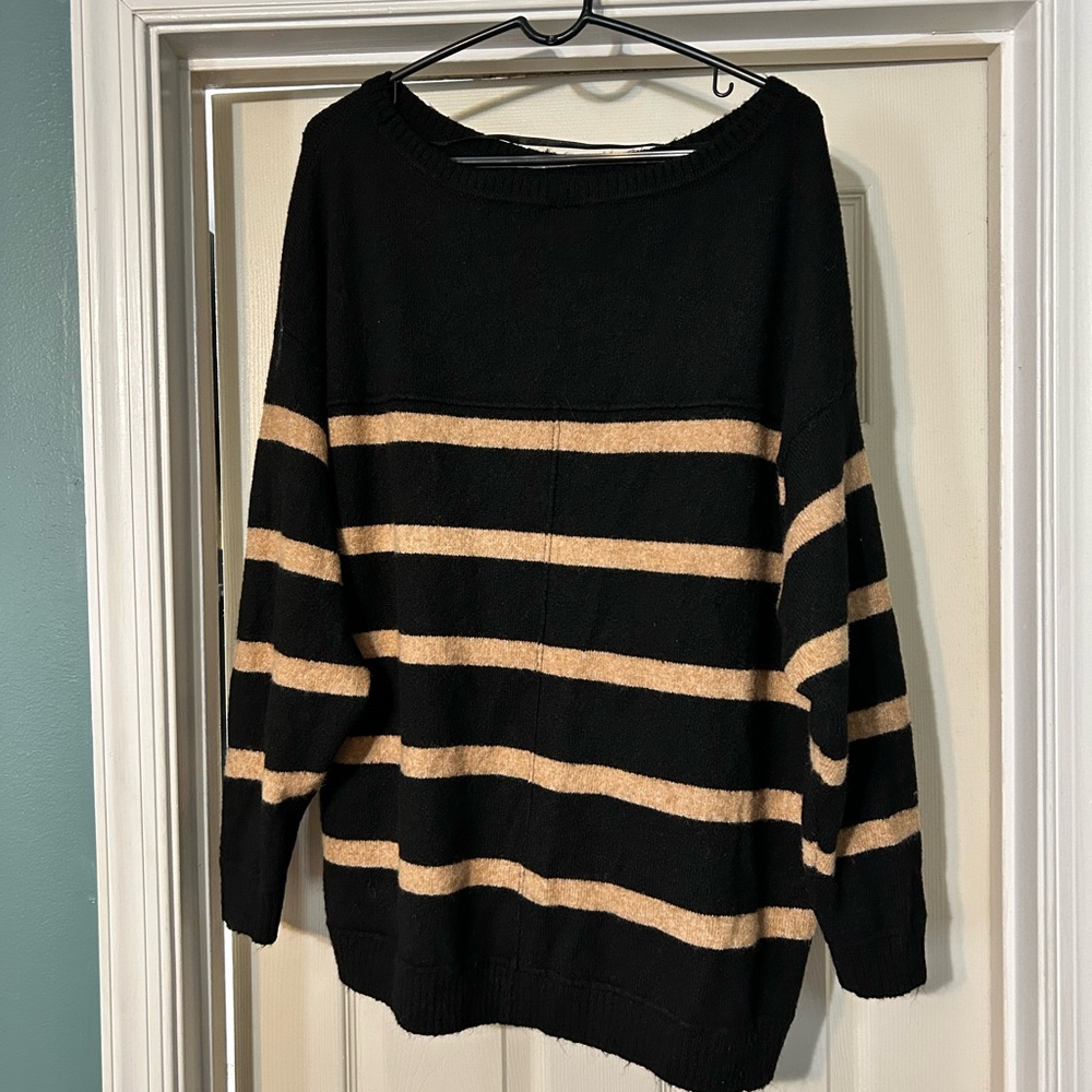 Torrid Black and Tan Striped Crew Neck Sweater